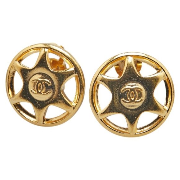 CHANEL Gold Logo Earrings - Picture 1 of 6